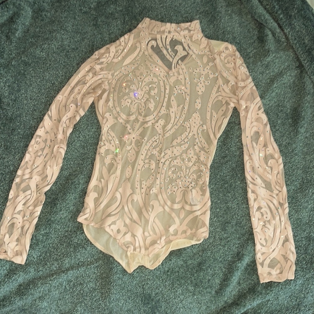 Custom Dance Leo. Sheer front and back. Front and arms stoned.